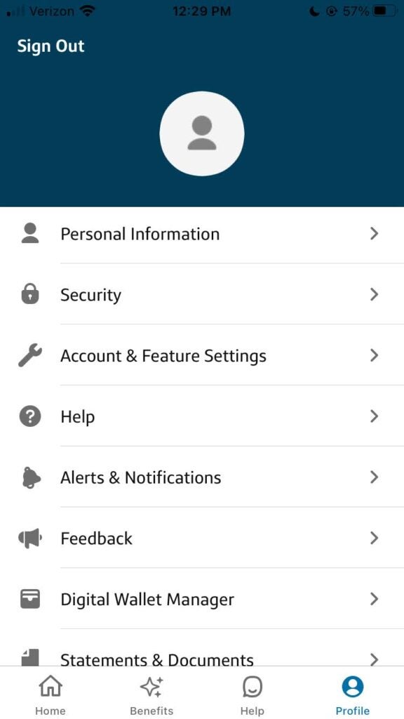 Screenshot of sign-out screen from the app